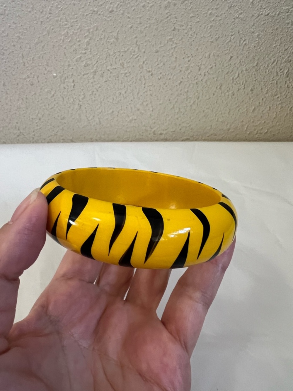Wooden Yellow Tiger Stripe Bangle Bracelet Vintage Collectible